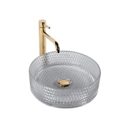 REA-U9615 - Lavoar pentru blat CRISTAL Ø 35,5 cm sticlă/gri