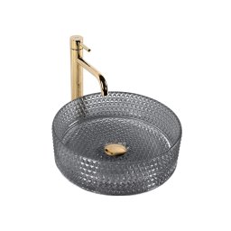 REA-U9671 - Lavoar pentru montaj pe blat CRISTAL Ø 35,5 cm sticlă/gri fumuriu
