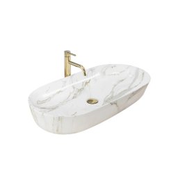 REA-U8404 - Lavoar pe blat CLEO 41x81 cm din ceramică, alb, decor marmură