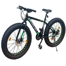 Bicicleta Fat Bike 26 inch, cadru 17 inch, Shimano 21 viteze, frane pe disc, negru/verde