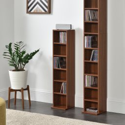 Raft CD/DVD Tynset cu 6 polite reglabile, finisaj nuc, 90x20x20 cm