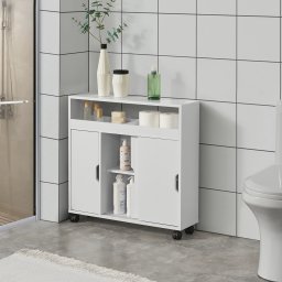 Dulap de baie Lumijoki alb cu roti si usi glisante 71x70x20 cm