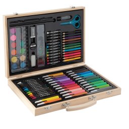 Trusa pentru pictura si desen din lemn, 86 piese, pentru copii
