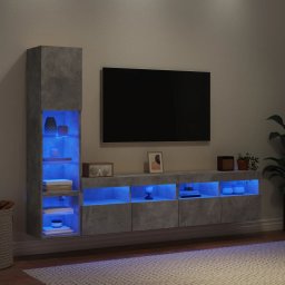 Unitati TV de perete cu LED-uri 4 piese gri beton lemn compozit GartenMobel Dekor