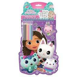 Carnetel de colorat Gabby's Dollhouse cu 6 creioane si abtibilduri