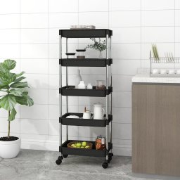 Carucior de bucatarie 5 niveluri negru 42x29x128 cm fier si ABS GartenMobel Dekor
