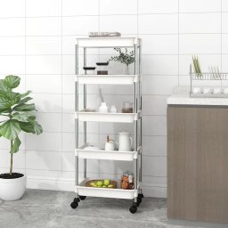 Carucior de bucatarie 5 niveluri alb 42x29x128 cm fier si ABS GartenMobel Dekor