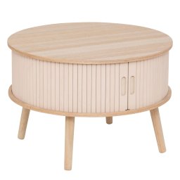 Masuta de cafea rotunda Atmosphera Nysos cu usi glisante si raft, crem natur