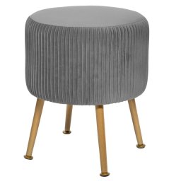 Taburet rotund Atmosphera Solaro din catifea gri cu baza aurie, 35x41 cm