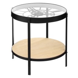 Masuta de cafea Atmosphera Meca cu blat din sticla si ceas decorativ, negru