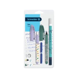 Set stilou + roller SCHNEIDER Zippi + pic Corry + 2 rezerve cerneala/blister, mov/verde