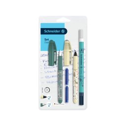 Set stilou + roller SCHNEIDER Zippi + pic Corry + 2 rezerve cerneala/blister, verde/vanilie