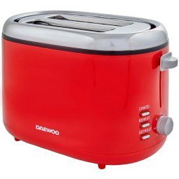 Prajitor de paine Daewoo, putere 900 W, functie reincalzire, functie decongelare, indicator luminos, tavita pentru firimituri, spatiu depozitare cablu, control electronic rumenire, carcasa Cool Touch, culoare rosie