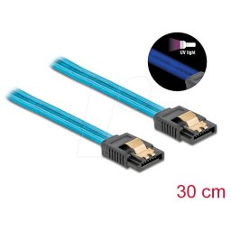 Cablu SATA Delock, SATA III, 6 Gb/s, 30 cm, Albastru, UV Glow Effect