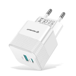Incarcator retea TECHSUIT Tiny Series CHPD216, 1 x USB Type-C, 1 x USB, 25W, White