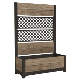 Jardiniera pentru exterior, polipropilena, maro nuc, Keter Deco Tulip, pentru gradina, terasa, balcon, forma dreptunghiulara, bej, cu paravan decorativ, rezistenta UV, 110 L
