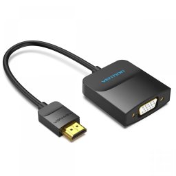 Convertor video Vention,HDMI(T) la VGA (M) si Jack 3.5mm (M),0.15m, rezolutie maxima 1080p la 60 Hz,conectori auriti, 5V/1A, invelis PVC si ABS, negru, 42154 (timbru verde 0.18lei) - 6922794742154