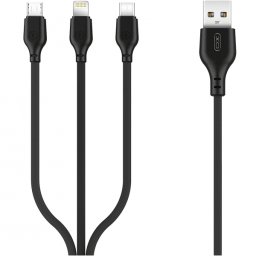 Cablu Incarcare USB la Lightning / MicroUSB / USB Type-C XO Design NB103, 3in1, 2,1A, 1 m, Negru