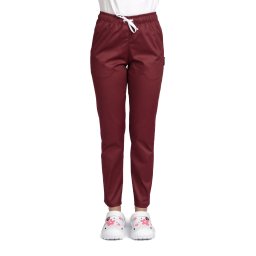 Pantaloni medicali elastici, dama, grena, cu snur si doua buzunare laterale