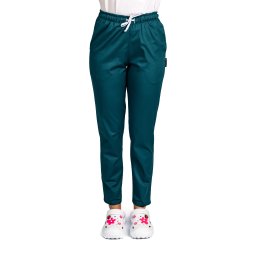 Pantaloni medicali elastici, dama, verde tuborg cu snur si doua buzunare laterale