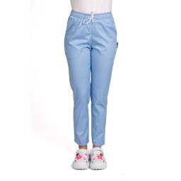 Pantaloni medicali elastici, dama, bleu cu snur si doua buzunare laterale