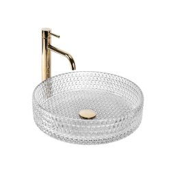 REA-U8881 - Lavoar pe blat CRISTAL Ø 39 cm, sticlă transparentă