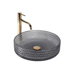 REA-U8880 - Lavoar pe blat CRISTAL, Ø 39 cm, sticlă/gri fumuriu
