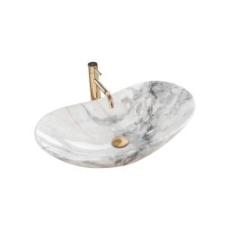 REA-U8596 - Lavoar pe blat ROYAL 36 x 62,5 cm, ceramică, alb/gri, imitație de piatră