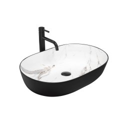 REA-U6625 - Lavoar CLEO pentru blat 41x60,5 cm, ceramică, negru/alb, decor marmură