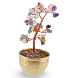 Copac cu Mix de cristale naturale in bol metalic cu simboluri feng shui - 17cm