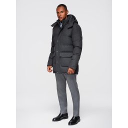 Ombre Men's long warm parka jacket with wool - black melange
