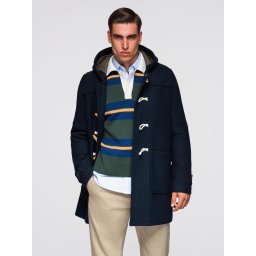 Ombre Men's wool and hooded duffle coat - navy blue