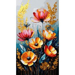 Set pictura pe numere, cu sasiu, Camp auriu de maci, 40x70 cm