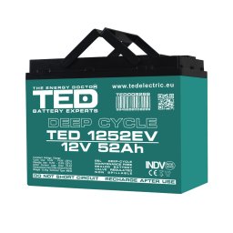 Acumulator AGM VRLA 12V 52Ah Deep Cycle Dimensiuni 224 x 120 x 175 mm Pentru Vehicule Electrice M6 - TED008299 (2)