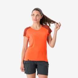 Tricou de trekking din lână merinos Merino Resist portocaliu, damă