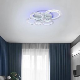 Lustra LED NOVA Rotonda 145W cu telecomanda, 6 cercuri, RGB, dimabila, alb