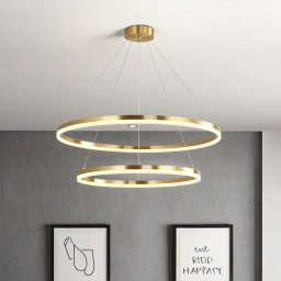 Lustra LED suspendata Christine 41W, 2 cercuri, dimabila, auriu lucios, telecomanda