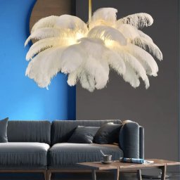 Lustra LED Minoss cu pene albe, Ø30 cm, soclu E27, pentru interior