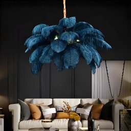 Lustra Thalis cu pene decorative, LED E27, diametru 30 cm, verde închis