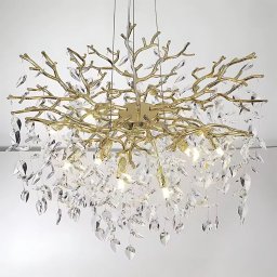 Candelabru din cristal Waltz Rhapsody, auriu mat, 6xG9, Ø45 cm, inaltime reglabila