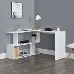 Birou de colt Arendal alb cu etajera reglabila si design modern