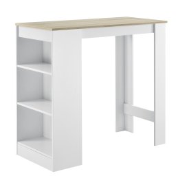 Masa de bar Kouvola cu 3 rafturi, alb si decor stejar, 110x50x103 cm