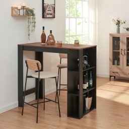 Masa de bar Danderyd 120x60x105,5 cm cu 3 rafturi, negru si nuc
