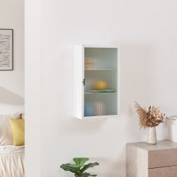 Dulap suspendat Zundert cu usa din sticla riflata, alb, 60x35x15 cm