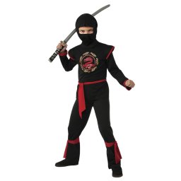 Costum de carnaval pentru copii Ninja Dragon, negru cu masca si gluga