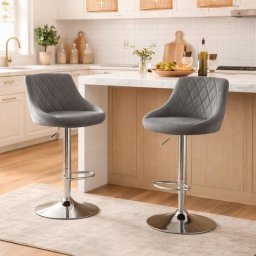 Set 2 scaune de bucatarie/bar, Artool, Kast, rotativ, catifea gri, picior metal argintiu, 45.5x49x85-105 cm GartenVIP DiyLine