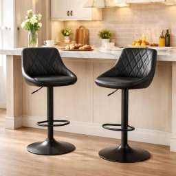 Set 2 scaune de bucatarie/bar, Artool, Kast, rotativ, piele ecologica neagra, picior metal negru, 45.5x48.5x85-105 cm GartenVIP DiyLine