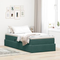 Pat cu saltea si spatiu de depozitare Verde închis 90 x 190 cm GartenMobel Dekor