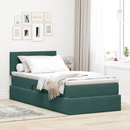 Pat cu storage cu saltea Verde închis 90 x 190 cm Catifea GartenMobel Dekor