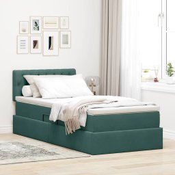 Pat cu storage cu saltea Verde închis 90 x 190 cm Catifea GartenMobel Dekor